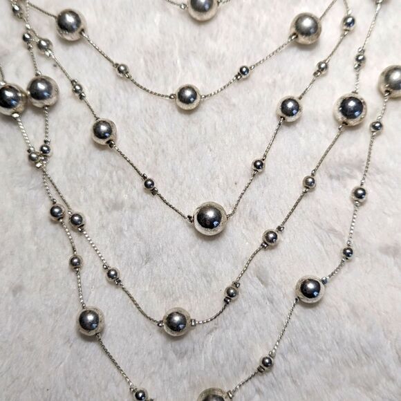 Vintage 90's Silvertone Balls (5) Multi Stand Necklace - Picture 11 of 11